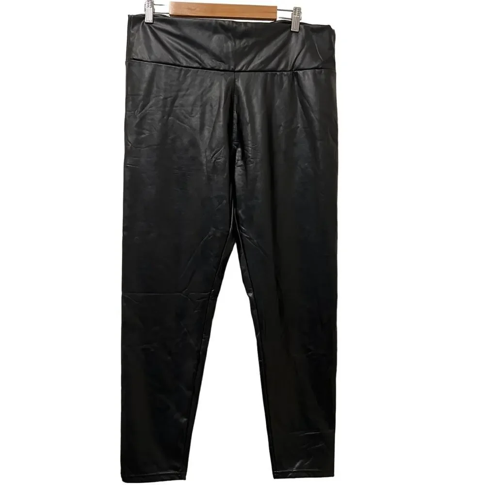 Women’s Plus Black High-Waisted Pull-On Faux Leather Pants NWT Size 4XL